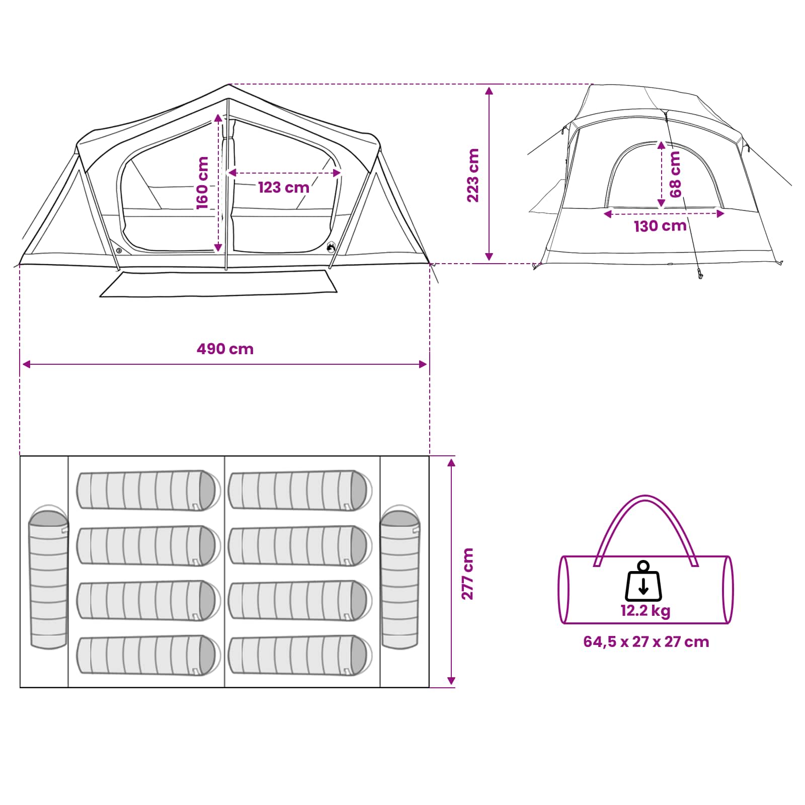vidaXL Cabin Tent with Roof Grey and Orange 480 x 273 x 205 cm