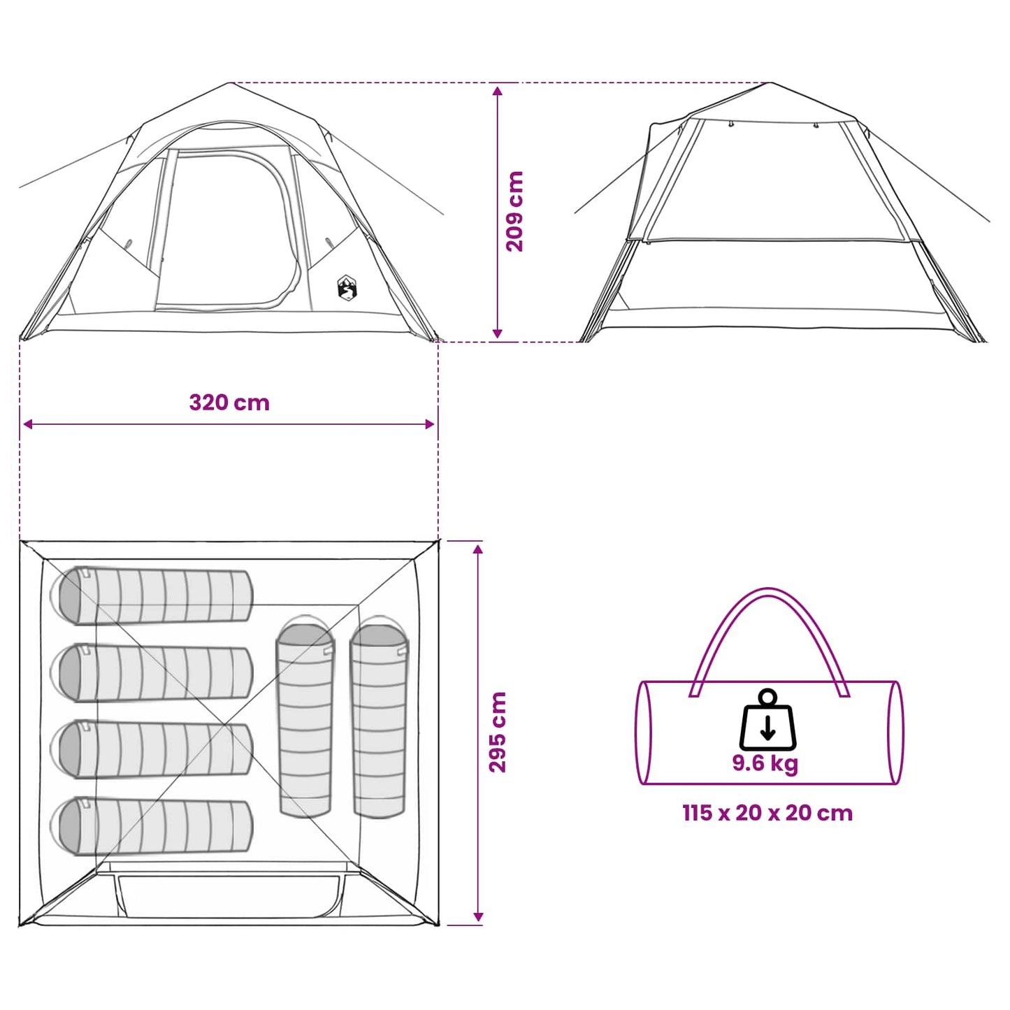 vidaXL Instant Tent with Roof Grey and Orange 305 x 275 x 190 cm