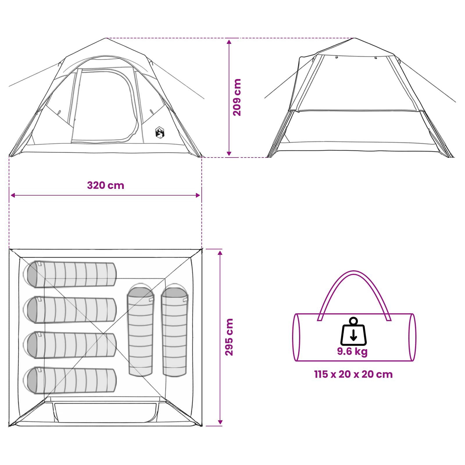 vidaXL Instant Tent Army Green 305 x 275 x 190 cm Polyester and Steel