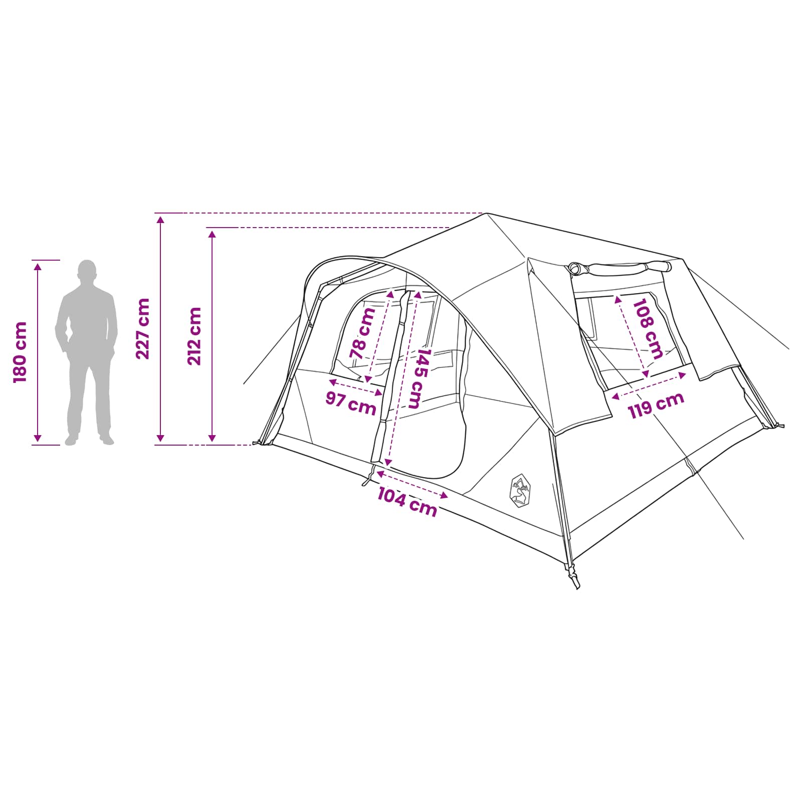 vidaXL Instant Tent 10-Person Green Polyester and Steel - 365 x 280 x 200 cm