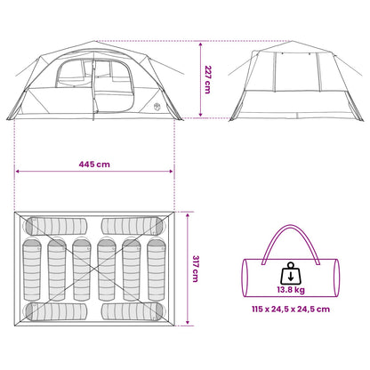 vidaXL Instant Tent 10-Person Green Polyester and Steel - 365 x 280 x 200 cm