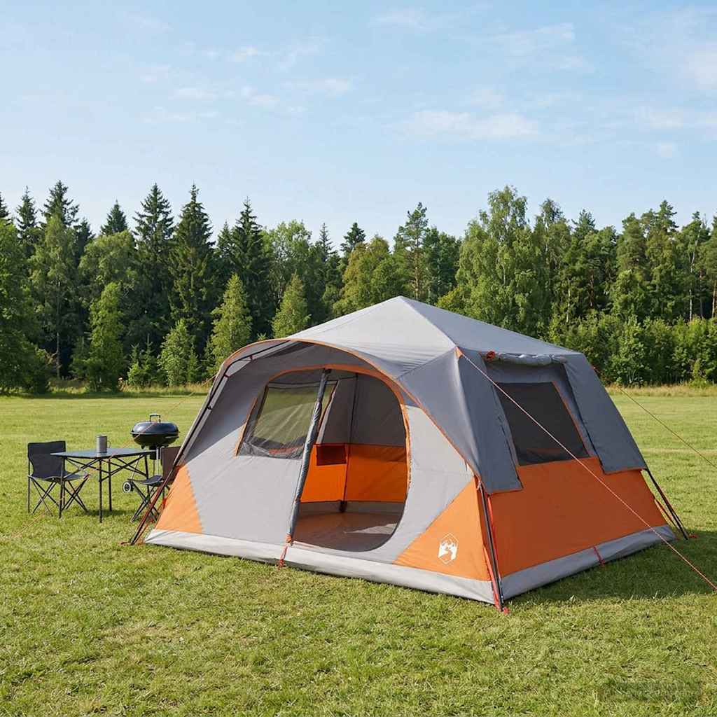 vidaXL Instant Tent 10-Person Grey and Orange Polyester and Steel - 365 x 280 x 200 cm