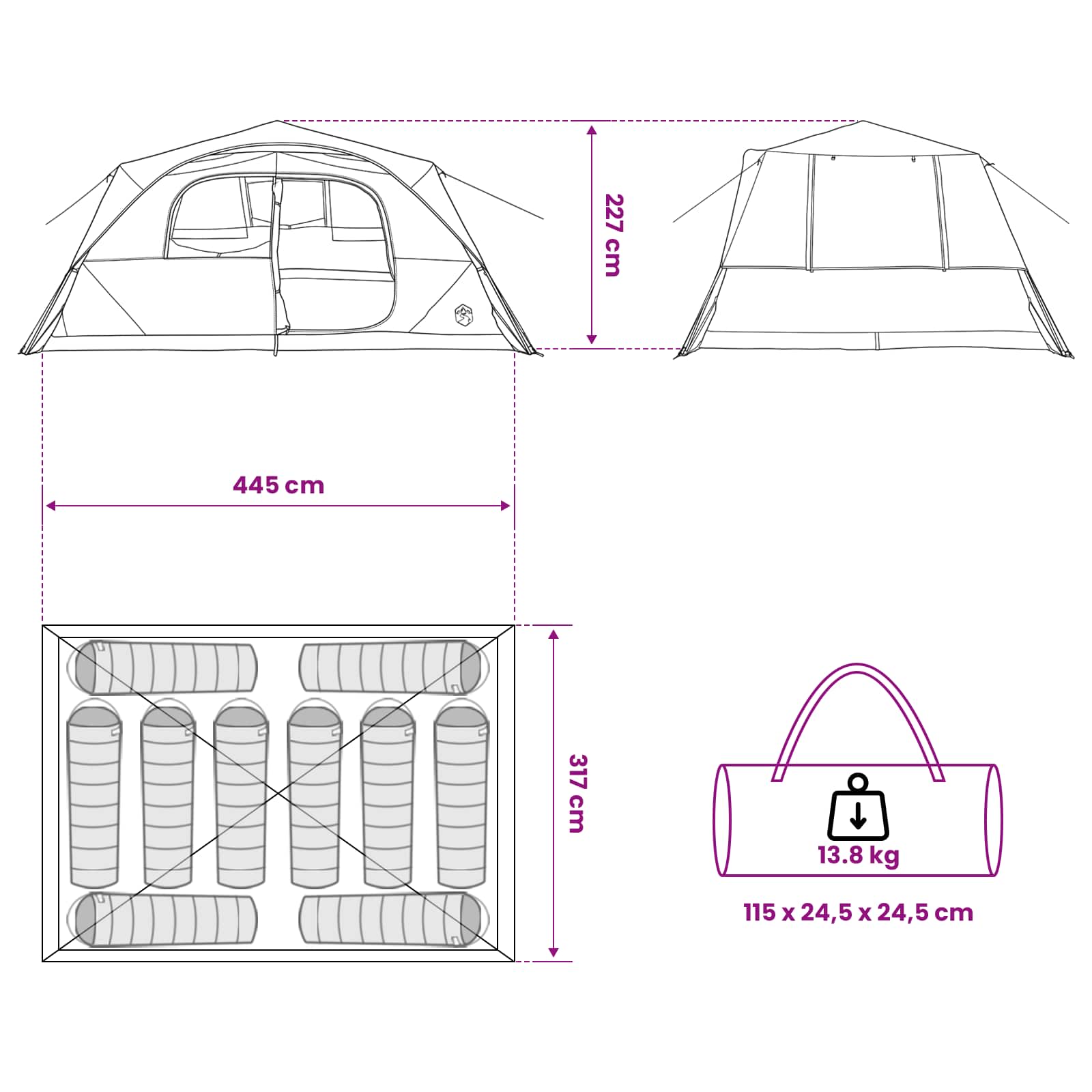 vidaXL Instant Tent 10-Person Grey and Orange Polyester and Steel - 365 x 280 x 200 cm