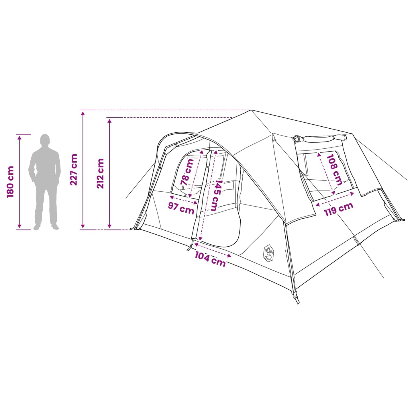 vidaXL Instant Tent 10-Person Army Green Polyester and Steel - 365 x 280 x 200 cm