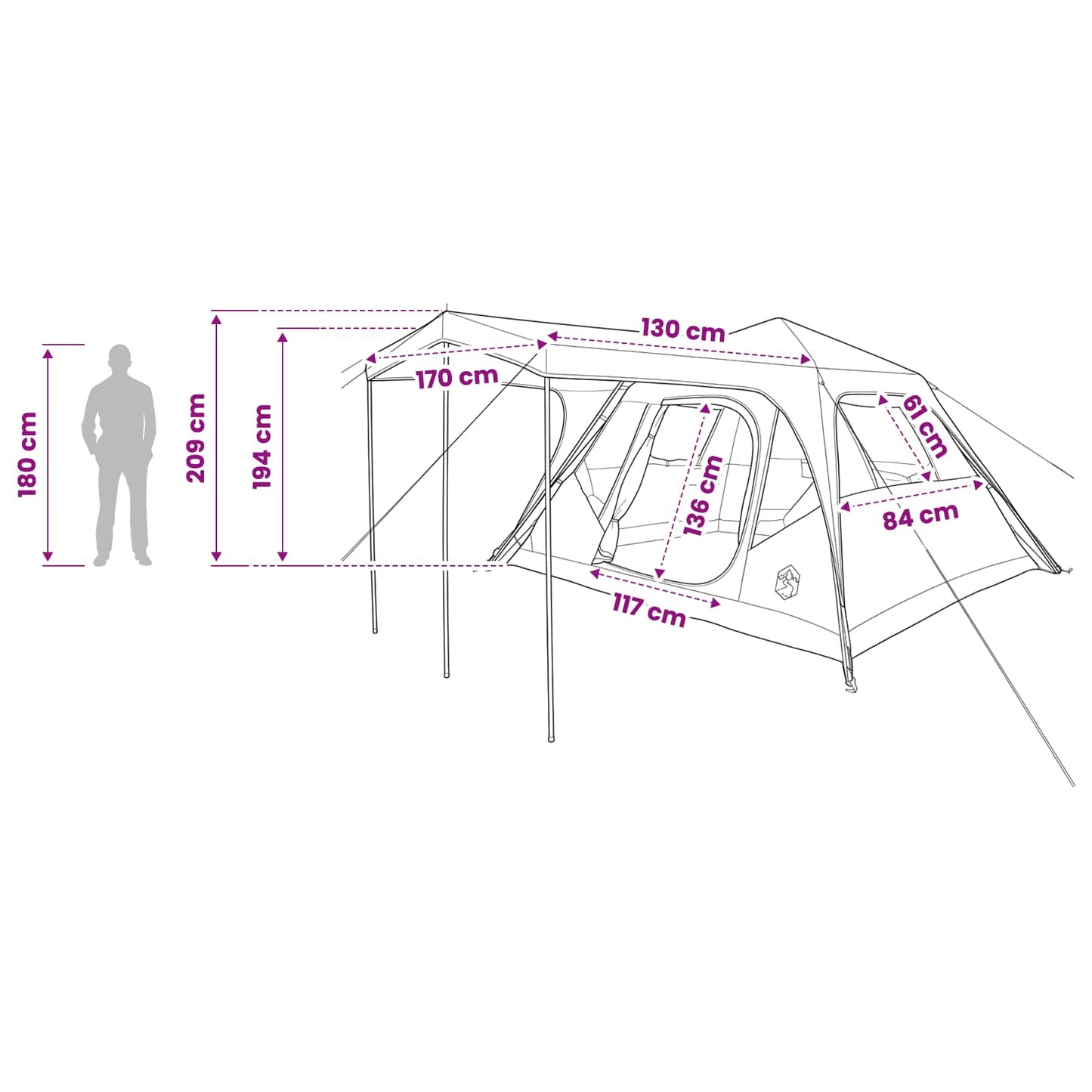 vidaXL Family Tent Green 305 x 275 x 190 cm Polyester and Steel
