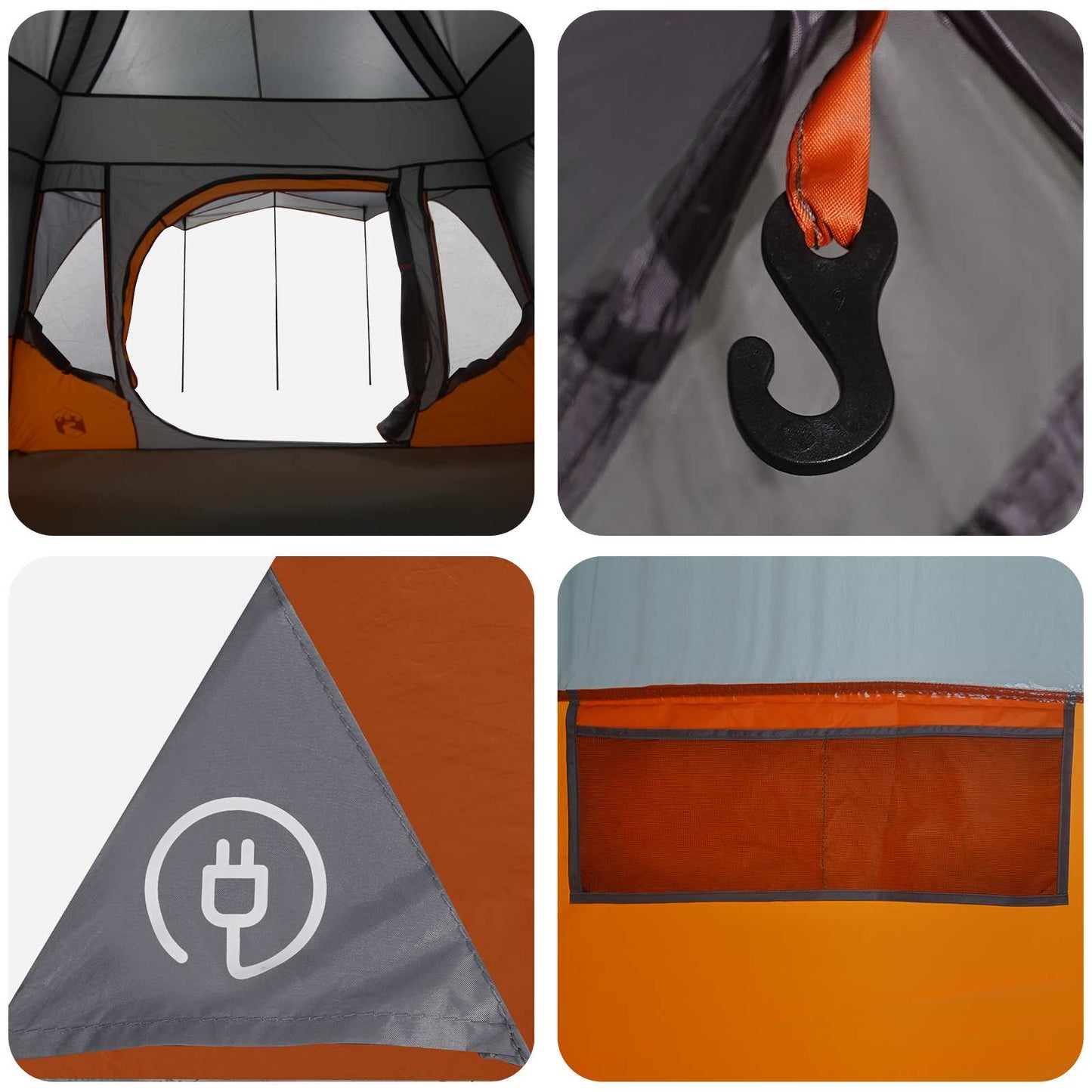 vidaXL Family Tent with Roof Grey and Orange 305 x 275 x 190 cm