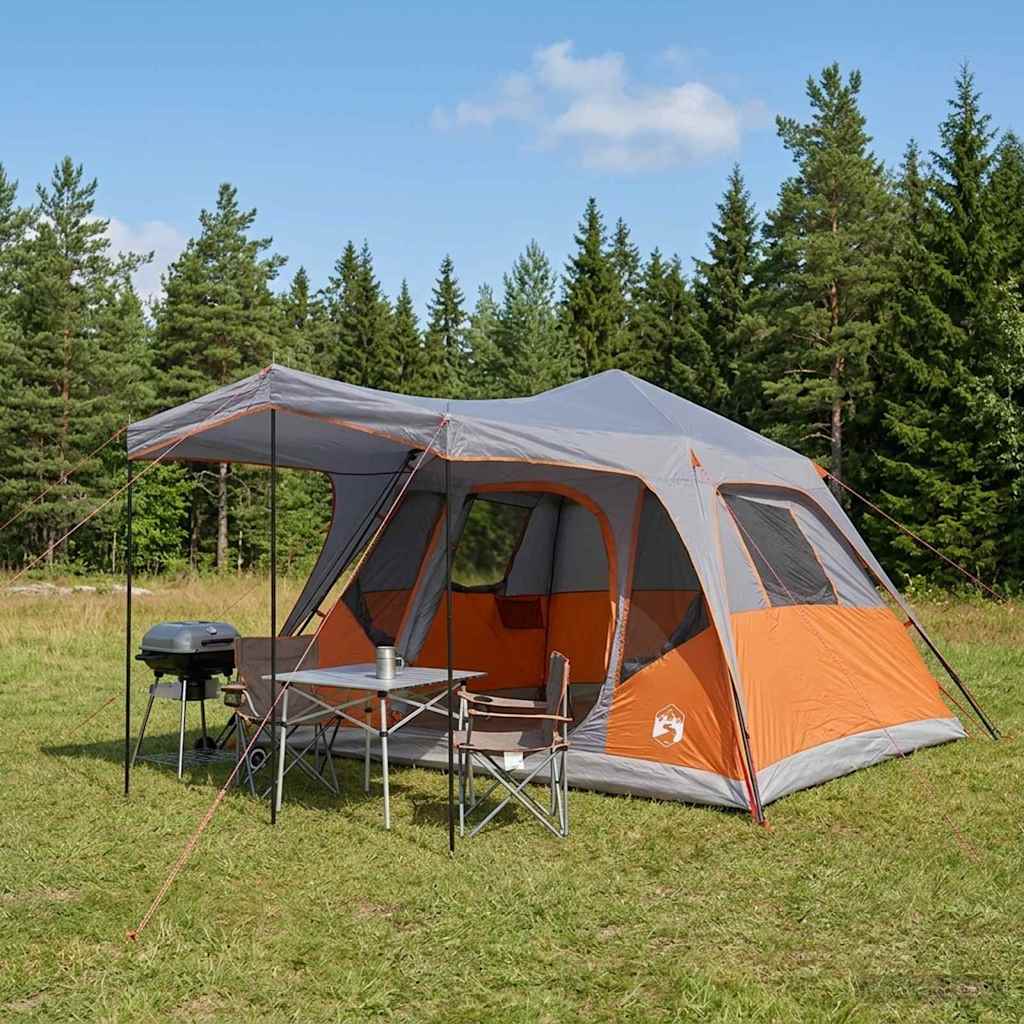 vidaXL Family Tent with Roof Grey and Orange 305 x 275 x 190 cm