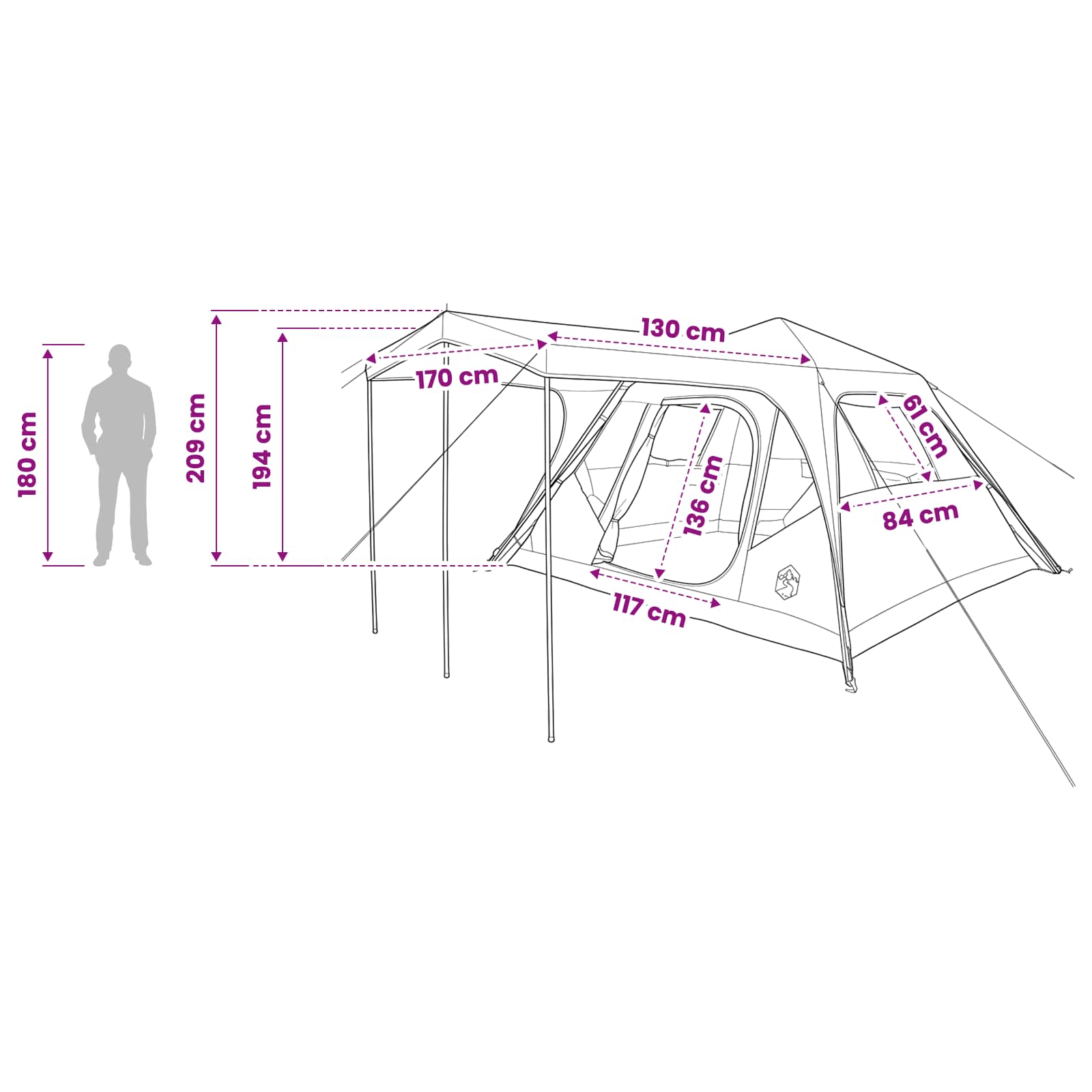 vidaXL Family Tent with Roof Grey and Orange 305 x 275 x 190 cm