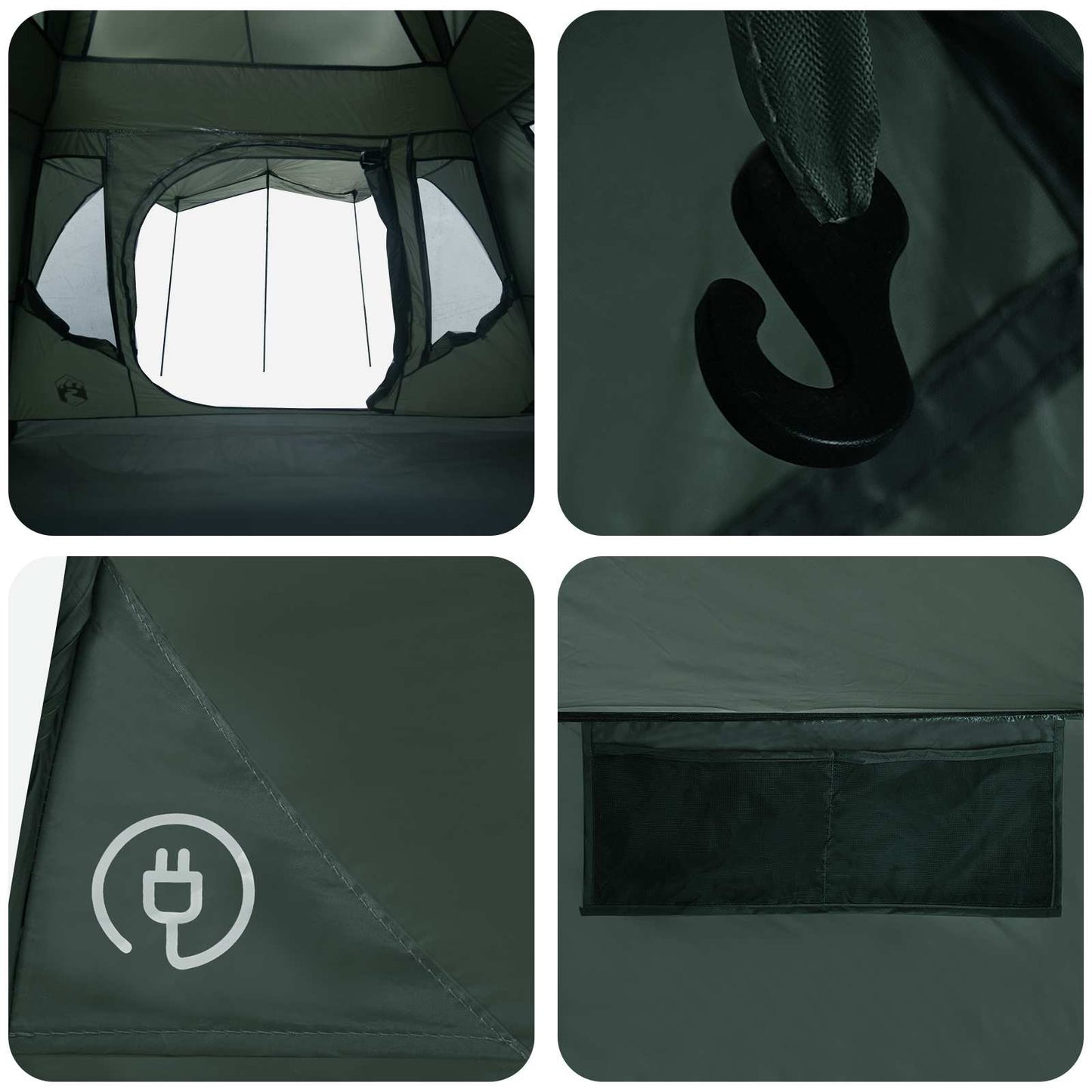 vidaXL Family Tent Army Green 305 x 275 x 190 cm Polyester and Steel