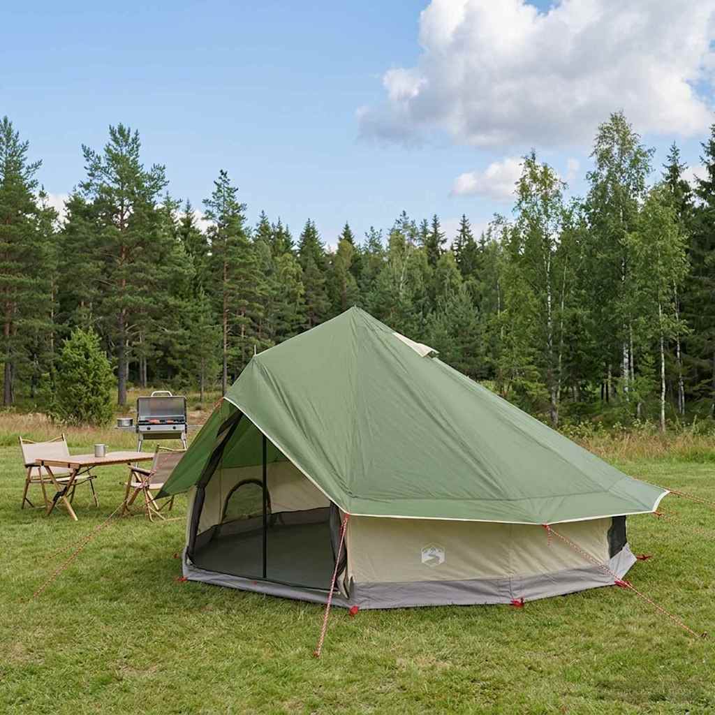 vidaXL Tipi Tent 18-Person Green Polyester and Steel - 700 x 700 x 395 cm