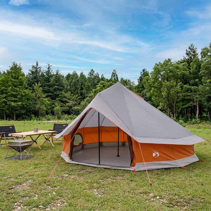vidaXL Tipi Tent 18-Person Grey and Orange Polyester and Steel - 700 x 700 x 395 cm