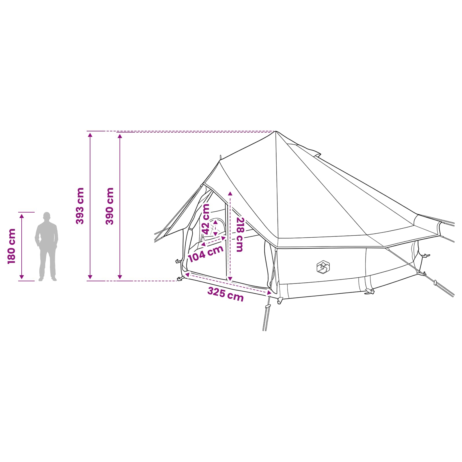 vidaXL Tipi Tent 18-Person Grey and Orange Polyester and Steel - 700 x 700 x 395 cm