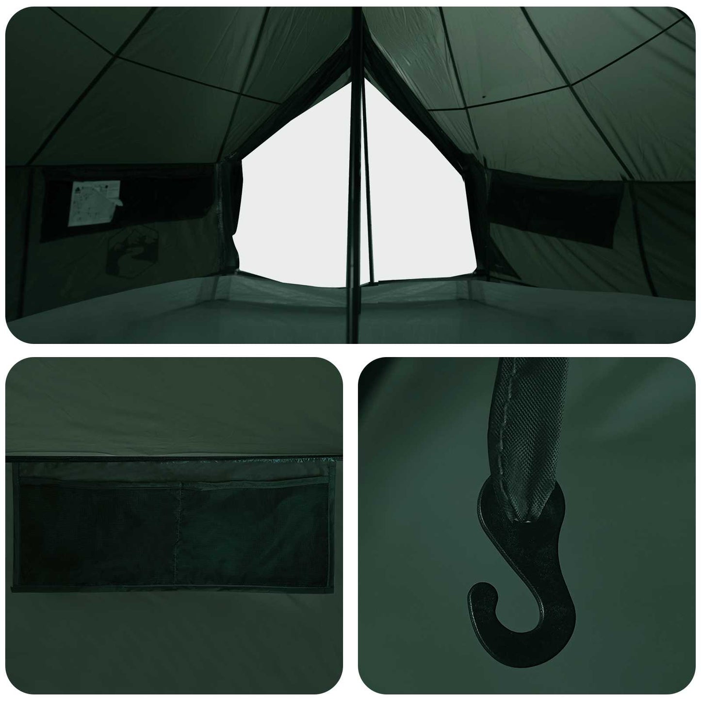 vidaXL Tipi Tent 18-Person Army Green Polyester and Steel - 700 x 700 x 395 cm