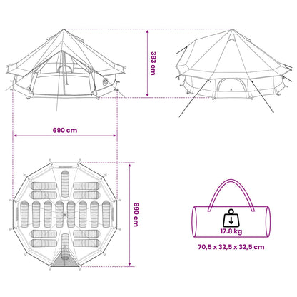 vidaXL Tipi Tent 18-Person Army Green Polyester and Steel - 700 x 700 x 395 cm