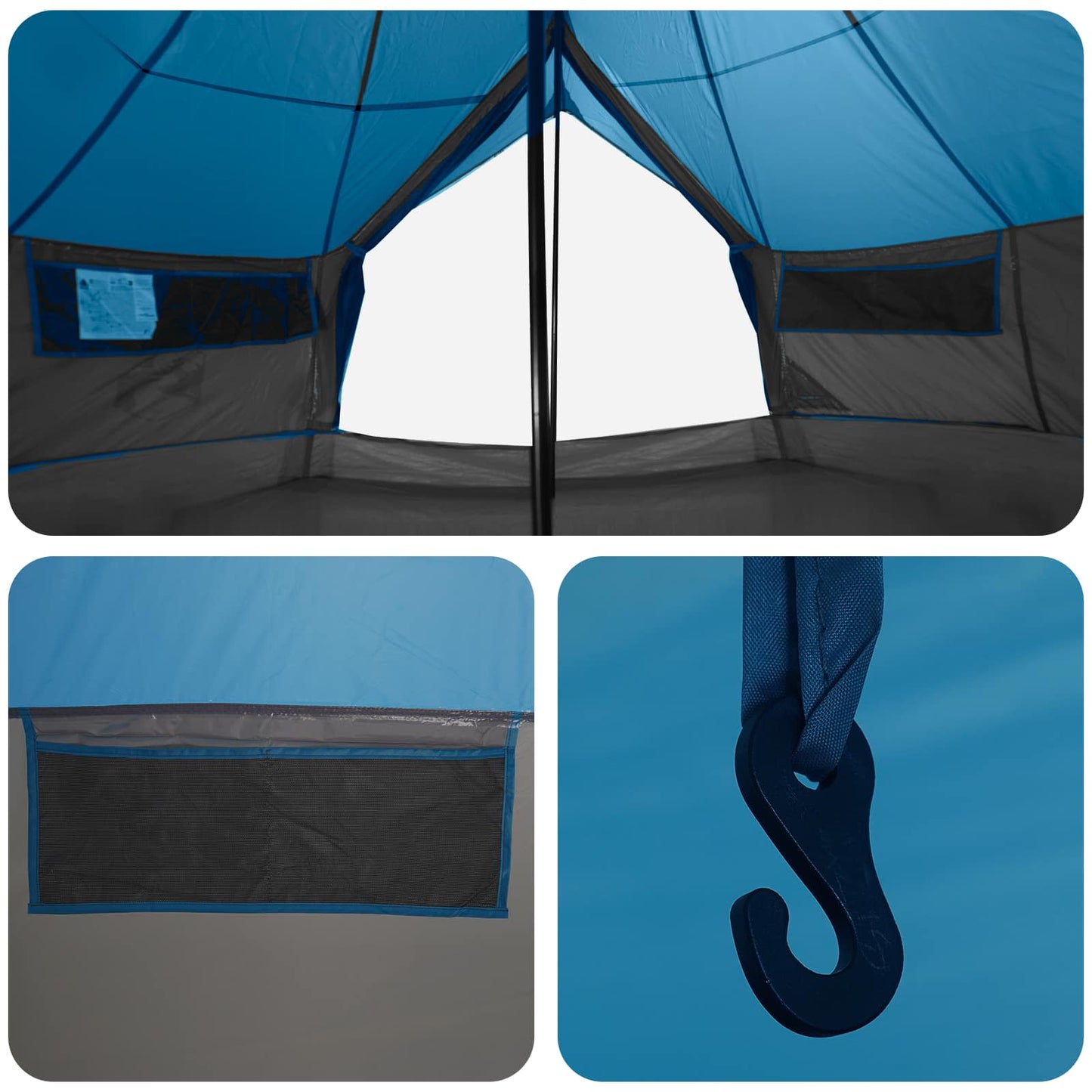 vidaXL Tipi Tent 20-Person Blue Polyester and Steel - 800 x 800 x 430 cm