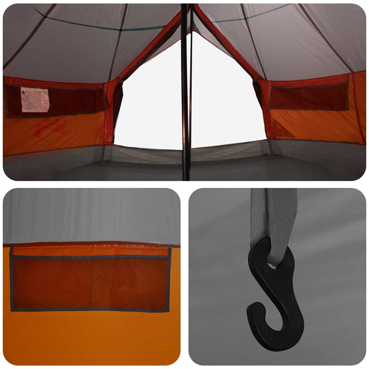 vidaXL Tipi Tent 20-Person Grey and Orange Polyester and Steel - 800 x 800 x 430 cm