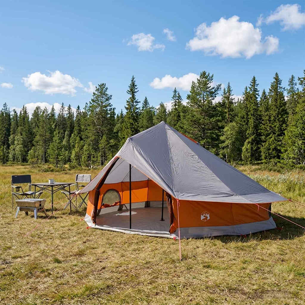 vidaXL Tipi Tent 20-Person Grey and Orange Polyester and Steel - 800 x 800 x 430 cm