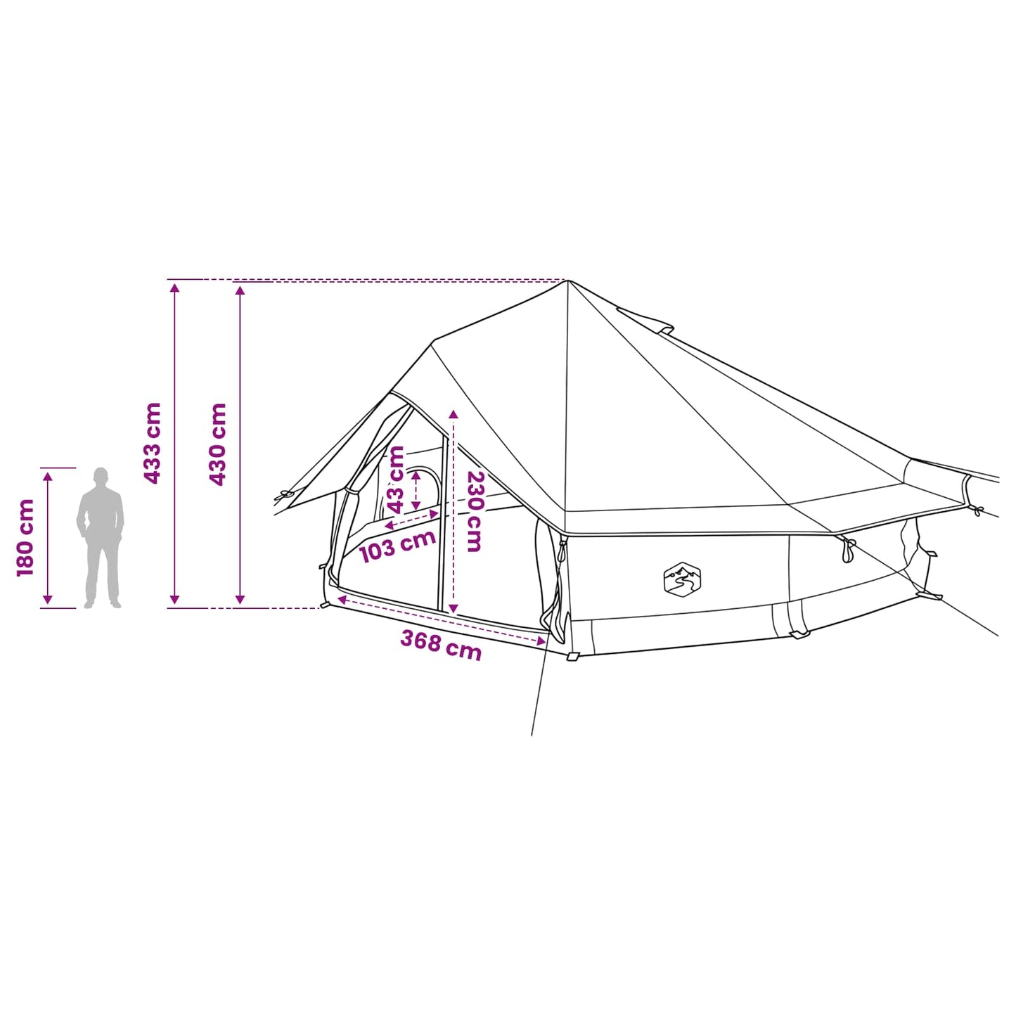 vidaXL Tipi Tent 20-Person Grey and Orange Polyester and Steel - 800 x 800 x 430 cm