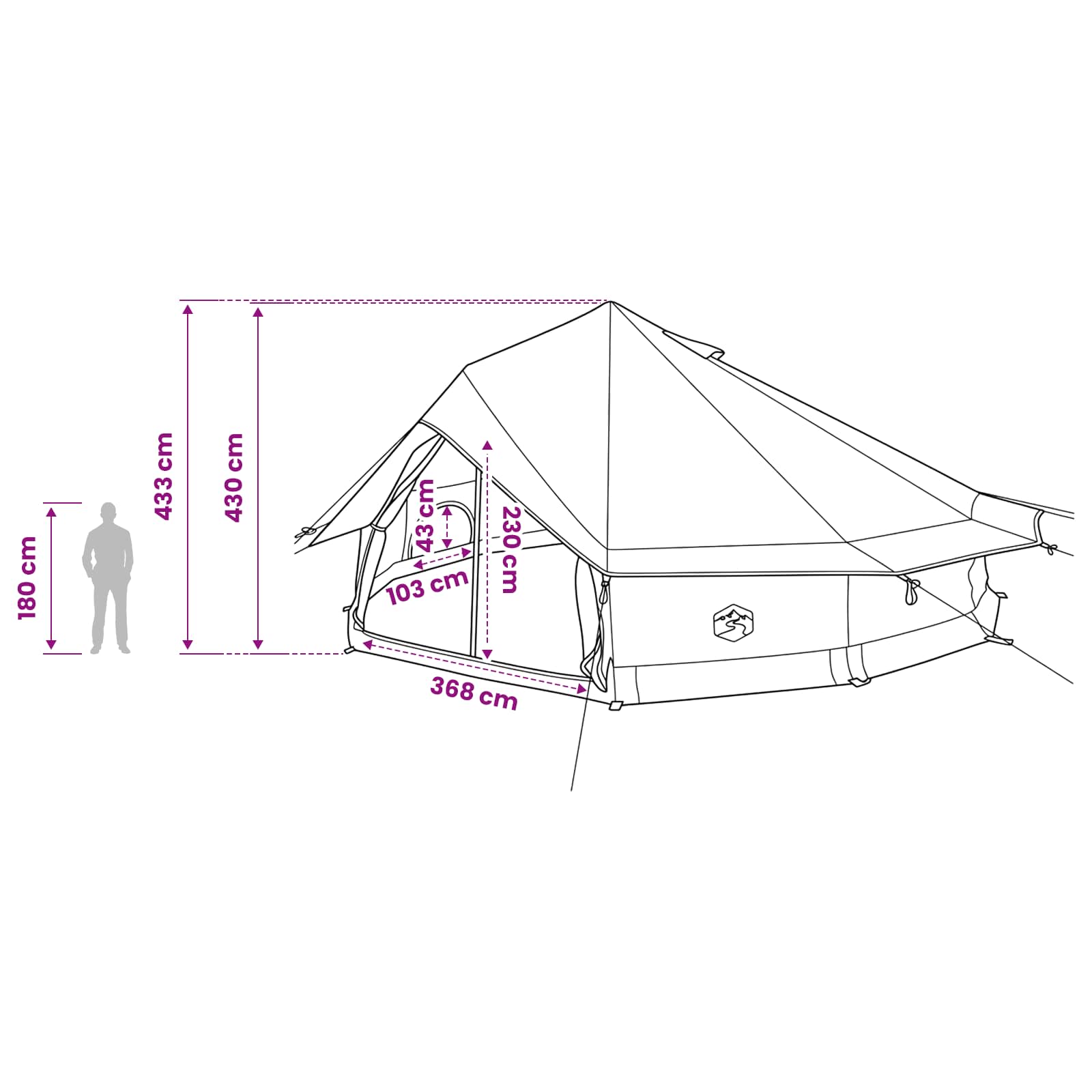vidaXL Tipi Tent 20-Person Grey and Orange Polyester and Steel - 800 x 800 x 430 cm