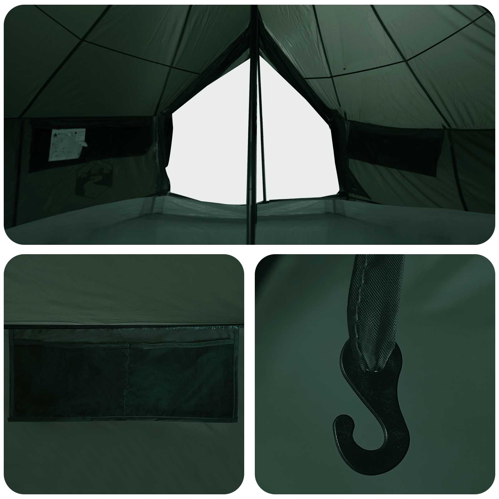 vidaXL Tipi Tent 20-Person Army Green Polyester and Steel - 800 x 800 x 430 cm