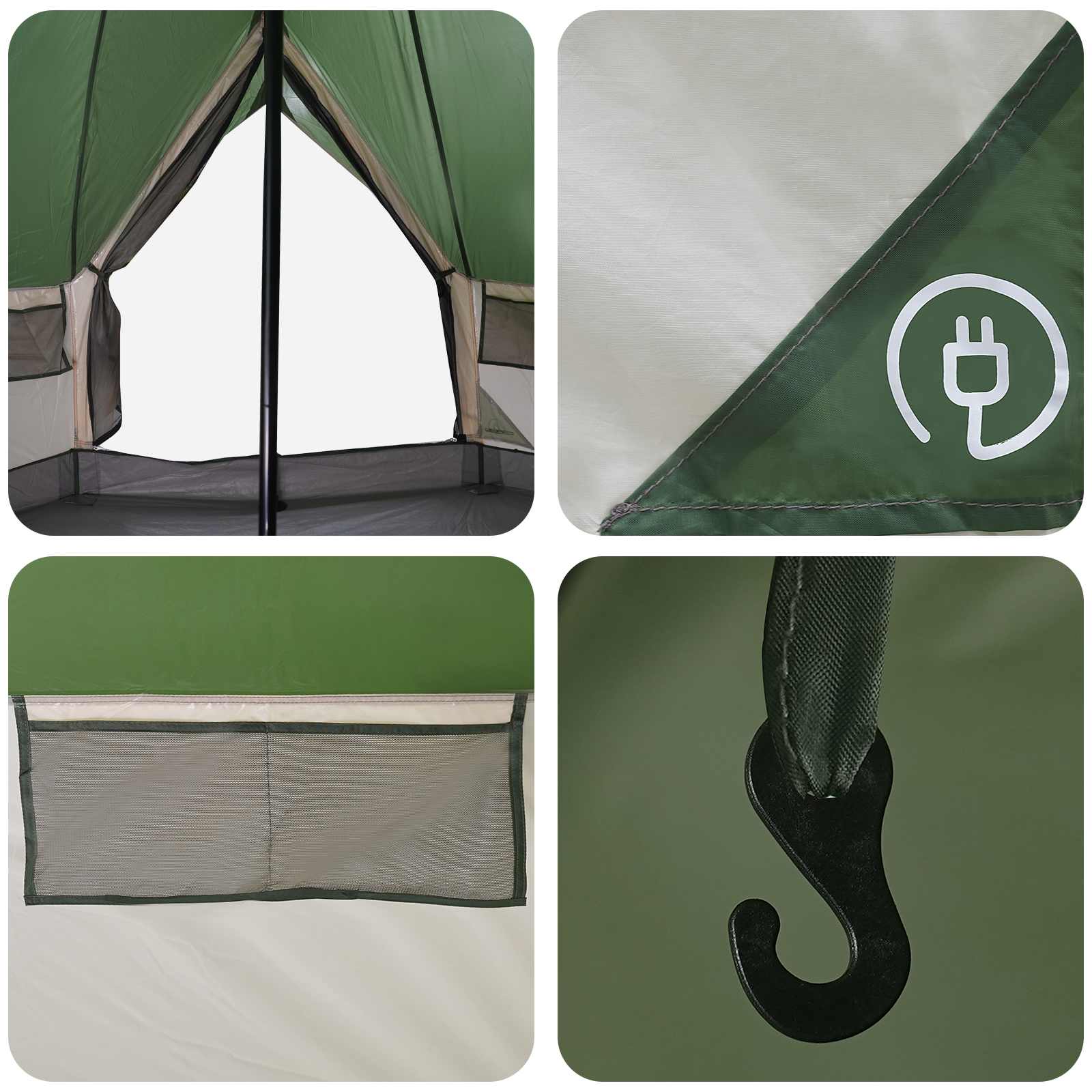 vidaXL Tipi Tent 4-Person Green Polyester and Steel - 250 x 250 cm