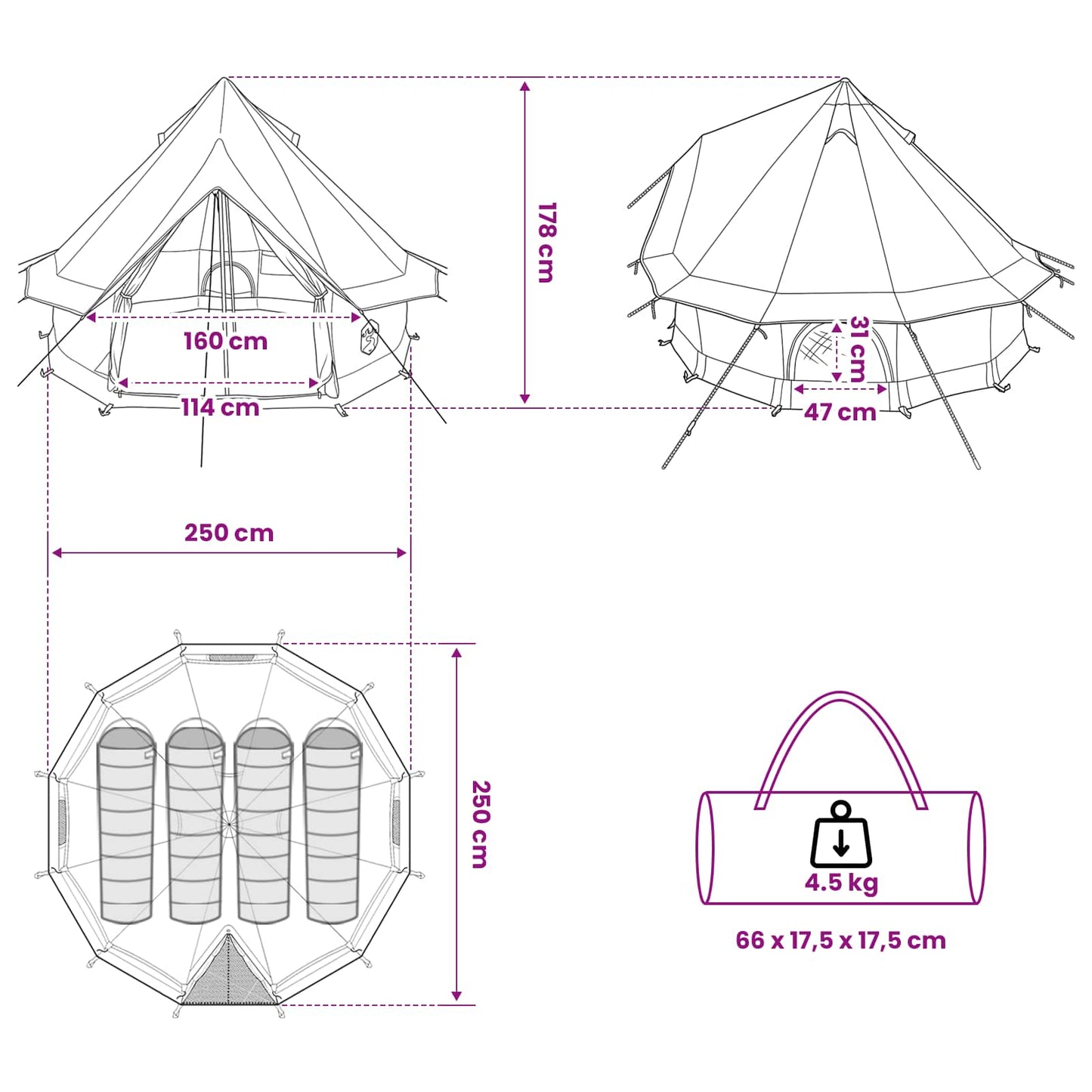 vidaXL Tipi Tent 4-Person Green Polyester and Steel - 250 x 250 cm