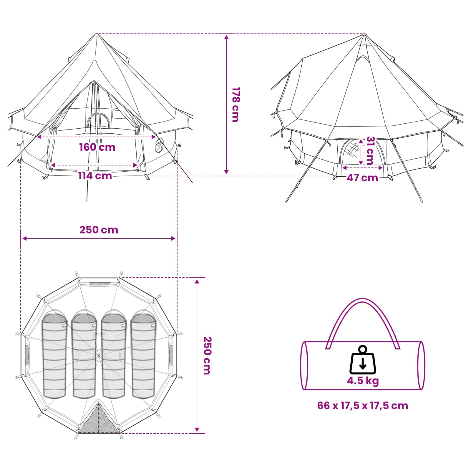 vidaXL Tipi Tent 4-Person Green Polyester and Steel - 250 x 250 cm
