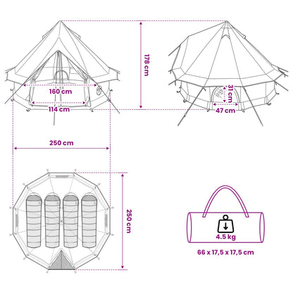 vidaXL Tipi Tent 4-Person Green Polyester and Steel - 250 x 250 cm