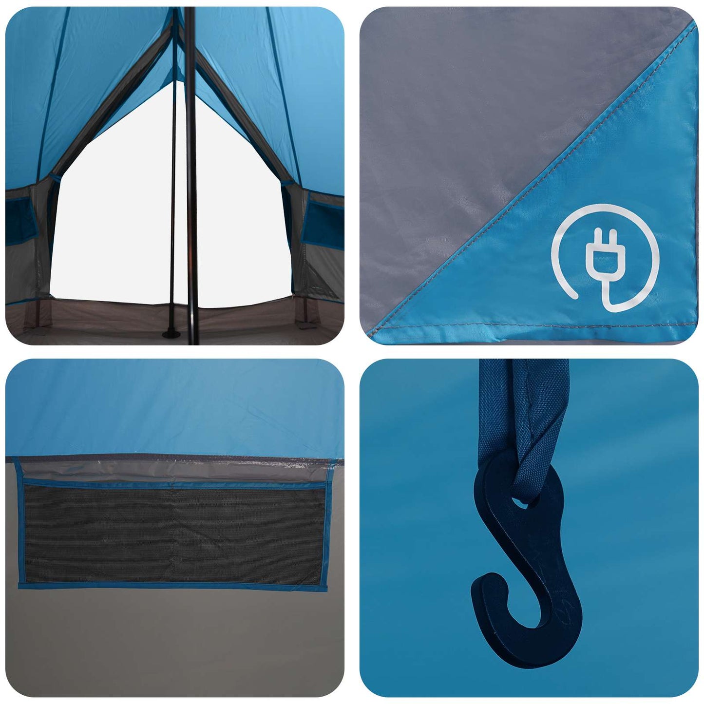 vidaXL Tipi Tent 4-Person Blue Polyester and Steel - 250 x 250 cm