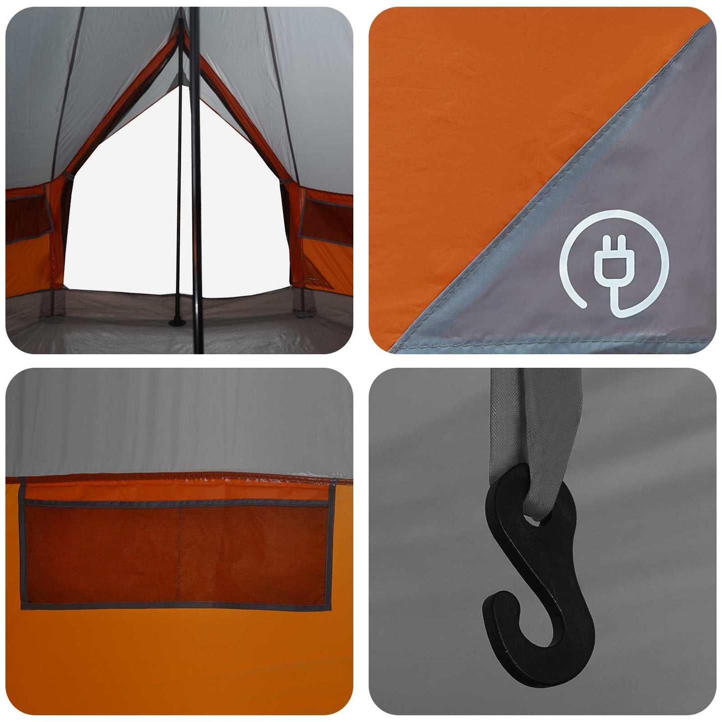 vidaXL Tipi Tent 4-Person Grey and Orange Polyester and Steel - 250 x 250 cm