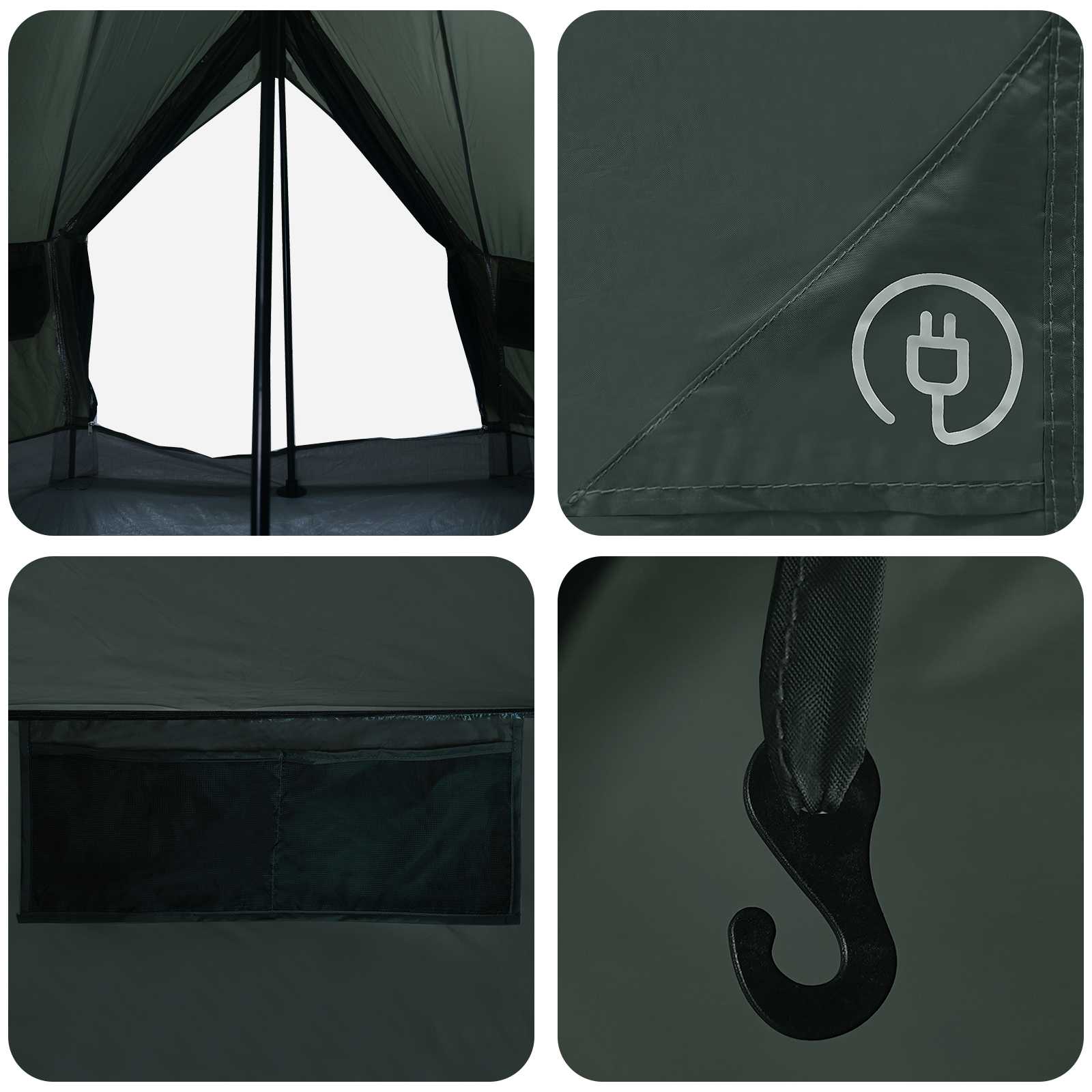 vidaXL Tipi Tent 4-Person Army Green Polyester and Steel - 250 x 250 cm