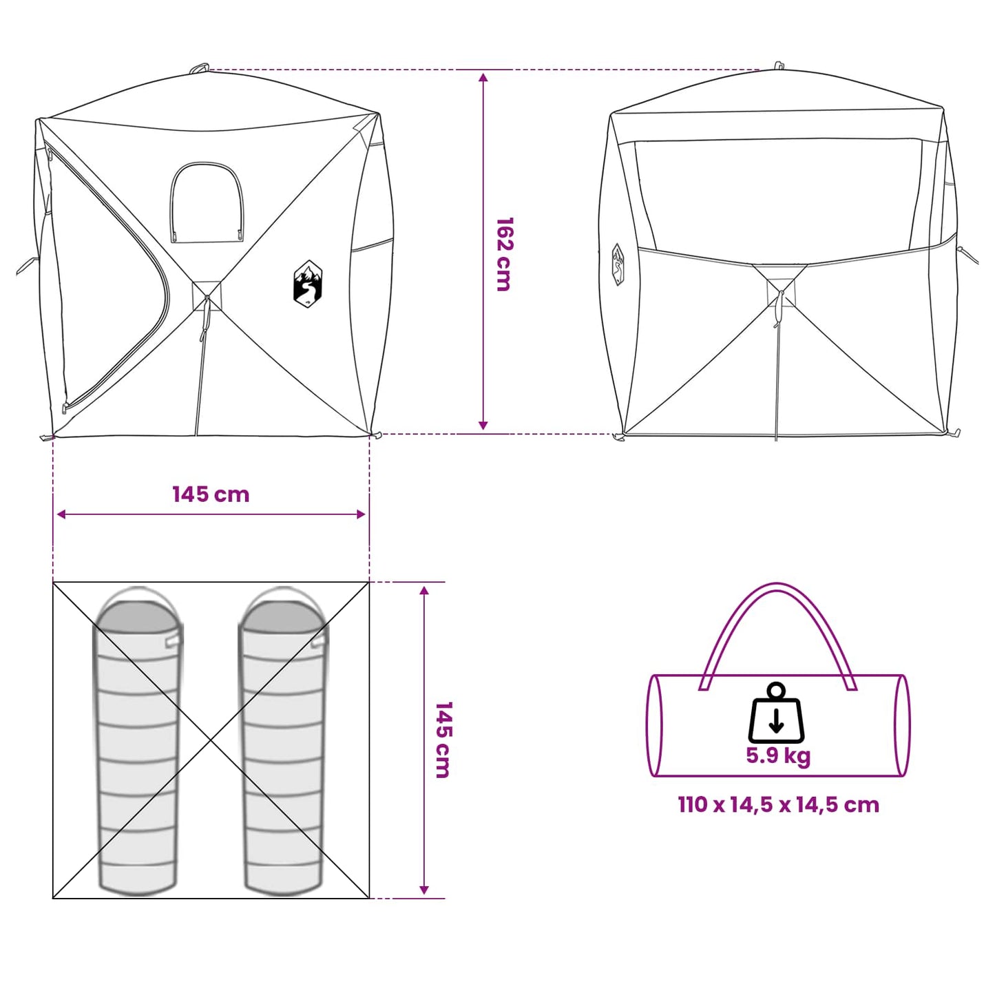 vidaXL Hunting Tent with Roof White Blackout 143 x 143 x 165 cm