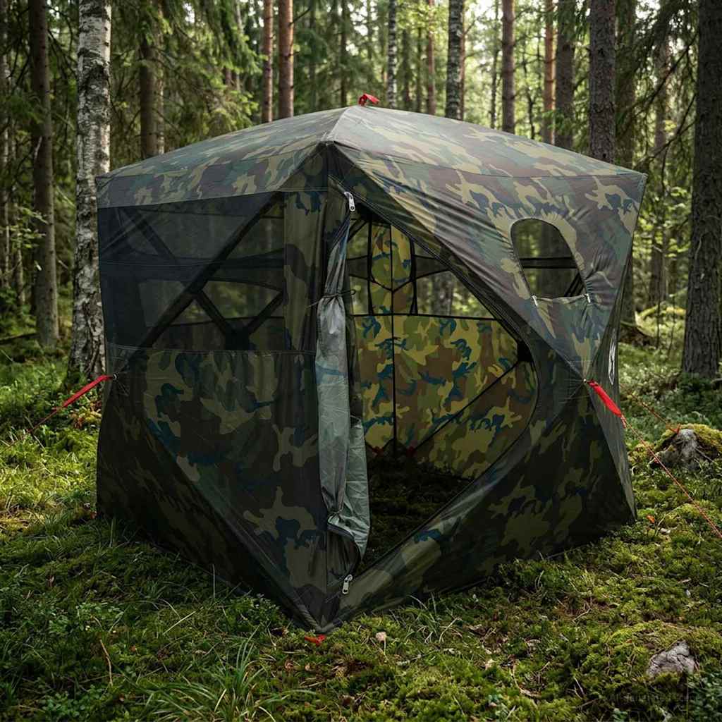 vidaXL Hunting Tent Camouflage 143 x 143 x 165 cm Polyester and Steel - Multicolour