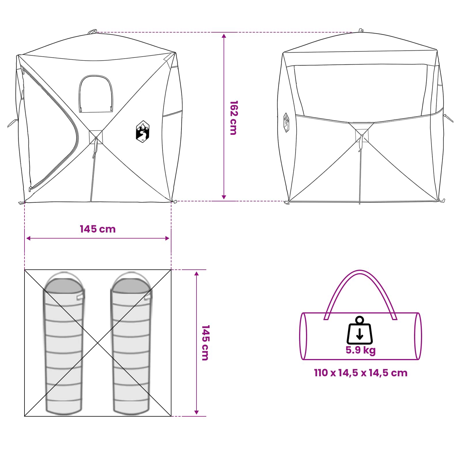 vidaXL Hunting Tent Camouflage 143 x 143 x 165 cm Polyester and Steel - Multicolour