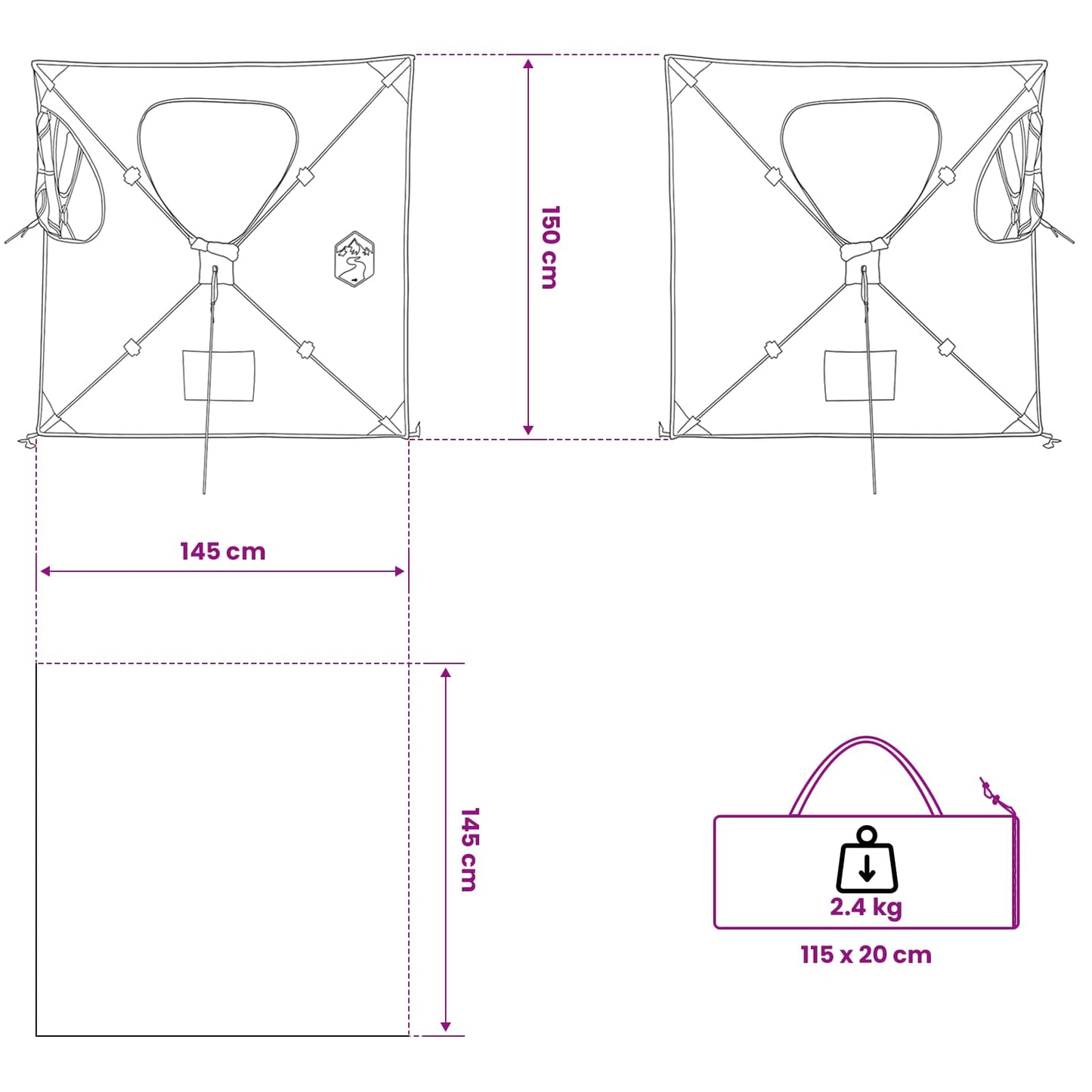 vidaXL Hunting Tent 145 x 145 x 150 cm Army Green Polyester and Steel