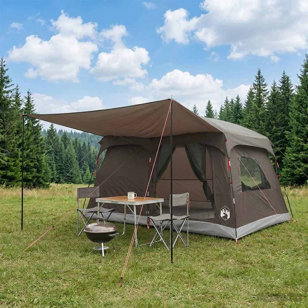 vidaXL Family Tent 6-Person Brown Grey Polyester - 320 x 210 x 180 cm