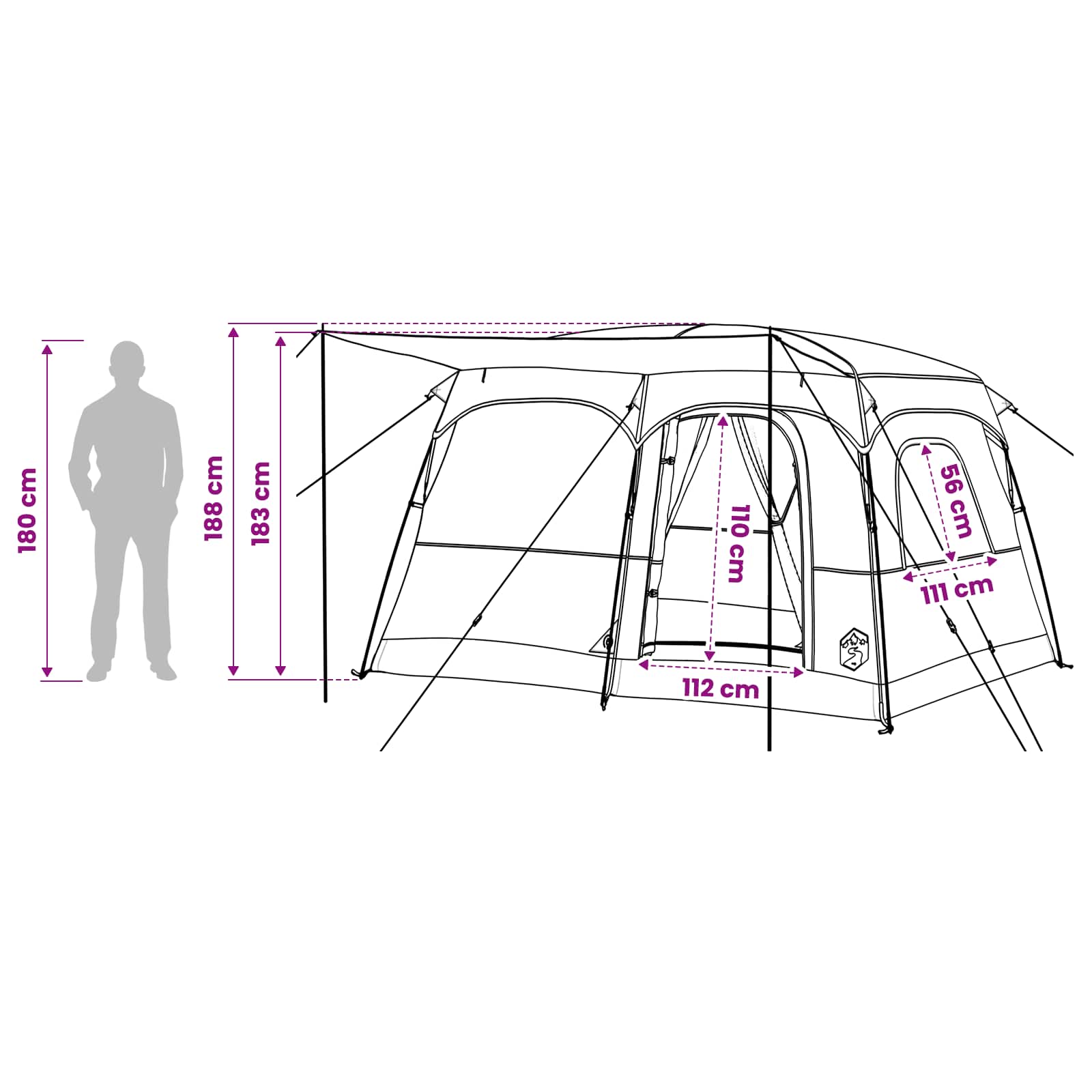 vidaXL Family Tent 6-Person Brown Grey Polyester - 320 x 210 x 180 cm