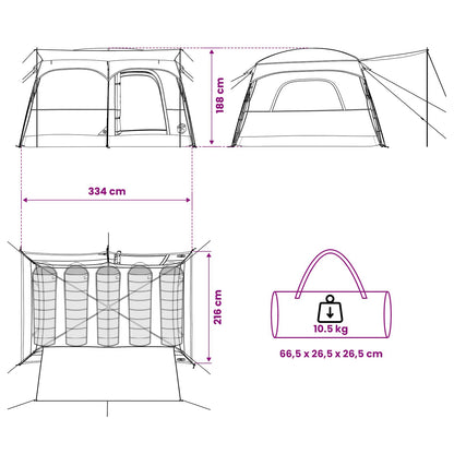 vidaXL Family Tent 6-Person Brown Grey Polyester - 320 x 210 x 180 cm