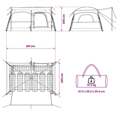 vidaXL Family Tent 8-Person Brown Grey Polyester - 380 x 260 x 190 cm
