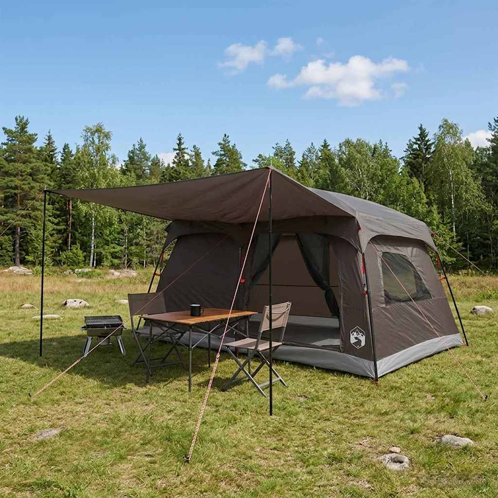 vidaXL Family Tent 10-Person Brown Grey Polyester and Steel - 420 x 305 x 200 cm