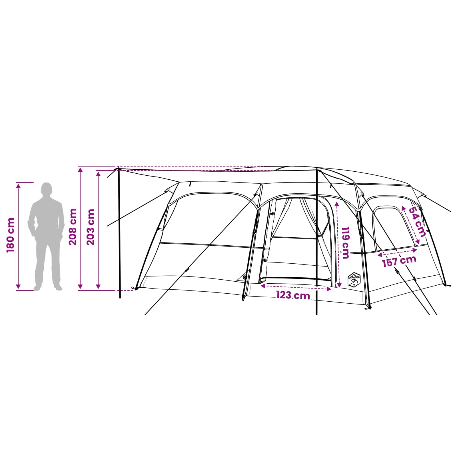 vidaXL Family Tent 10-Person Brown Grey Polyester and Steel - 420 x 305 x 200 cm