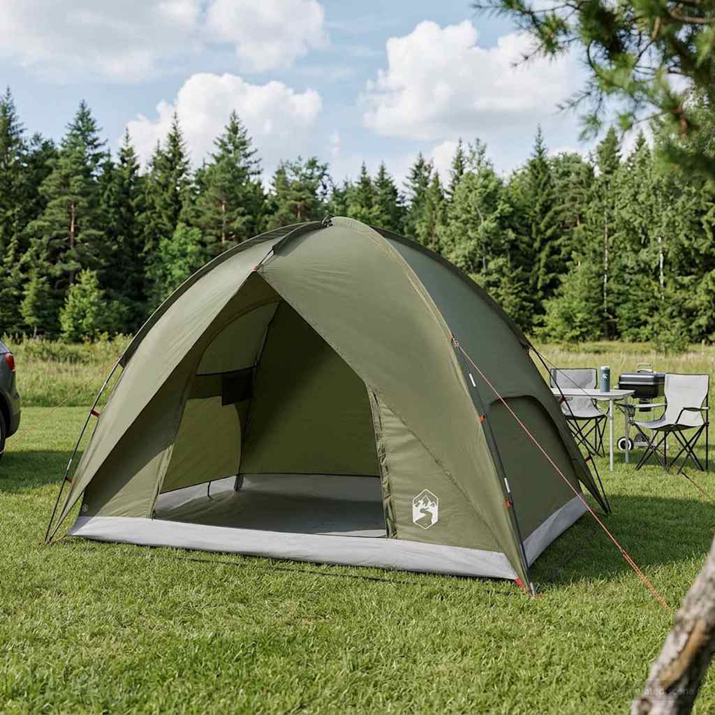 vidaXL Camping Tent with Rainfly Water-resistant 4-Person Olive Green - 245 x 245 x 149 cm