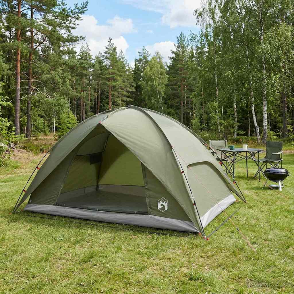 vidaXL Camping Tent with Rainfly Water-resistant 4-Person Olive Green - 360 x 245 x 185 cm