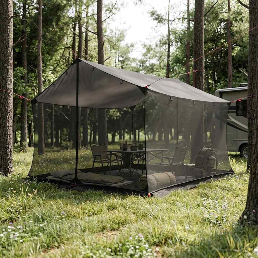 vidaXL Camping Tarp with Mesh Walls 340 x 260 x 220 cm Brown Grey