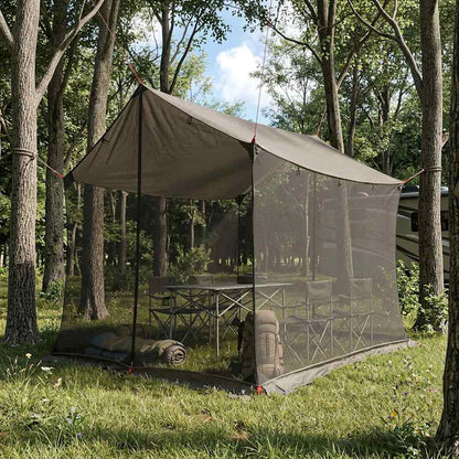 vidaXL Camping Tarp with Mesh Walls 270 x 210 x 210 cm Brown Grey