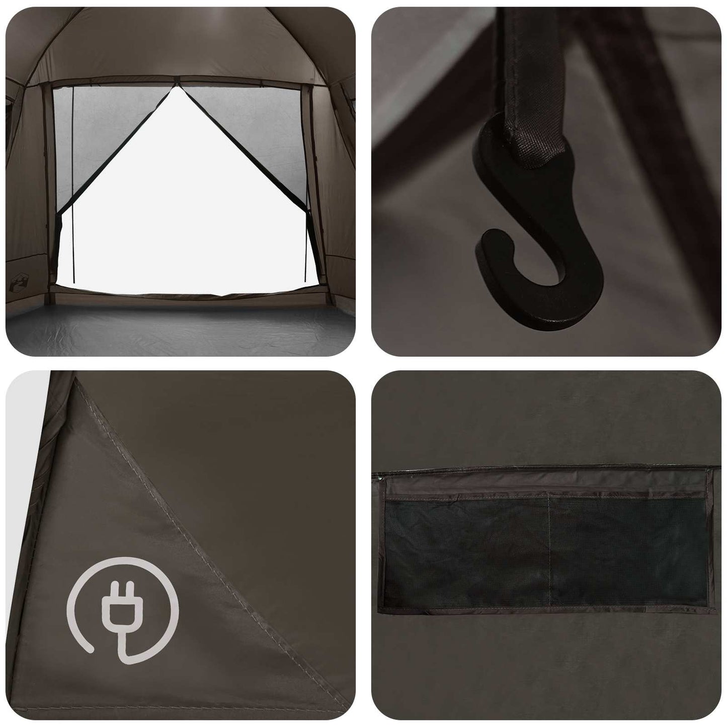 vidaXL Cabin Tent with Roof Brown grey 12-Person Polyester and Steel