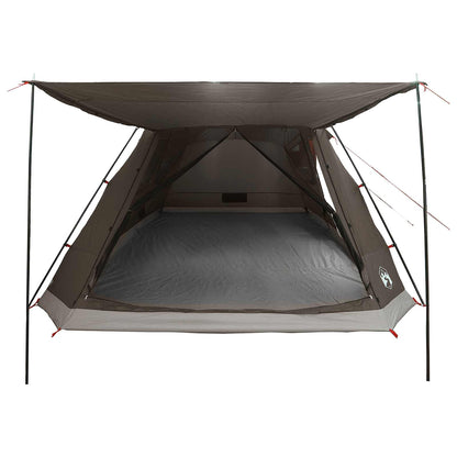 vidaXL Cabin Tent with Roof Brown grey 12-Person Polyester and Steel