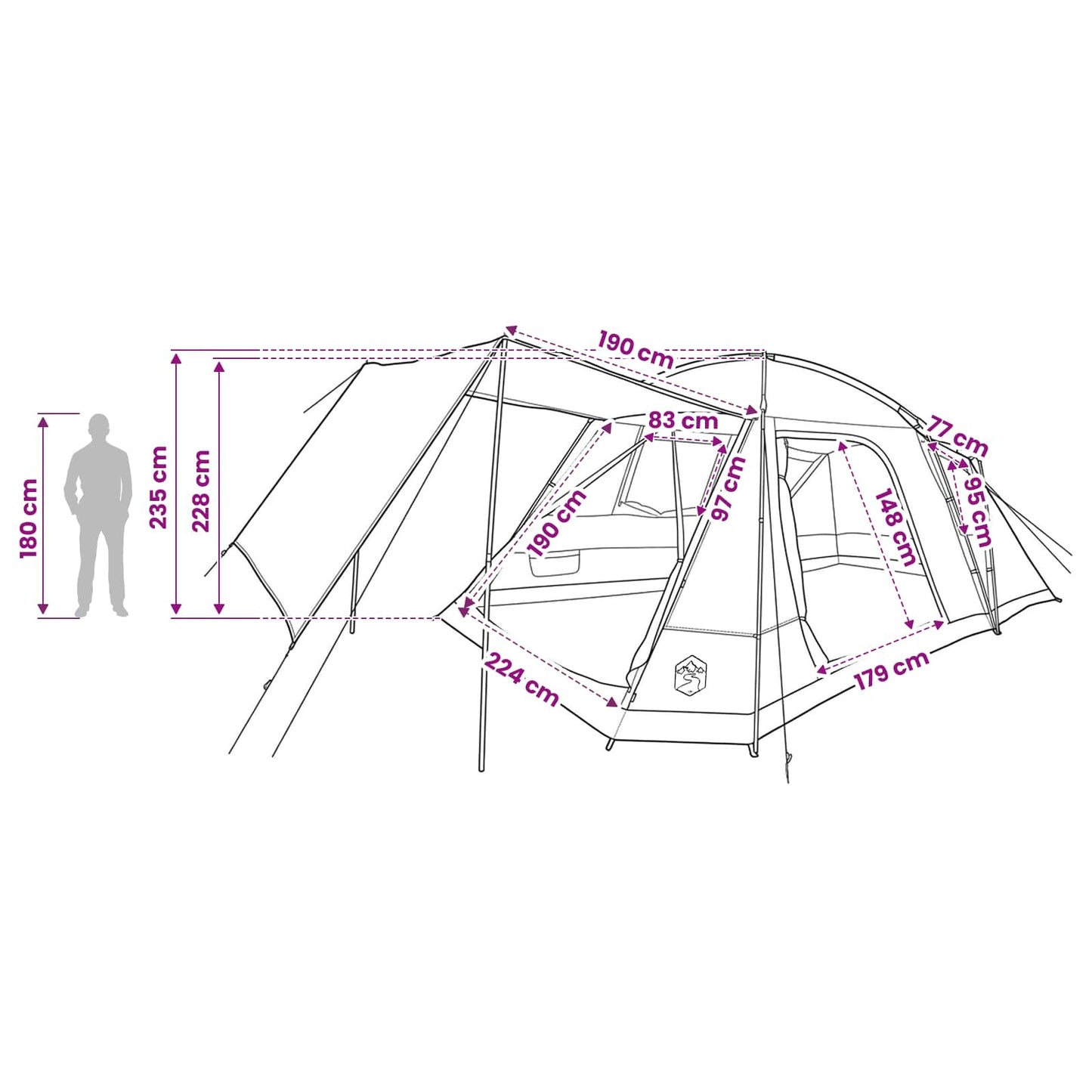 vidaXL Cabin Tent with Roof Brown grey 12-Person Polyester and Steel