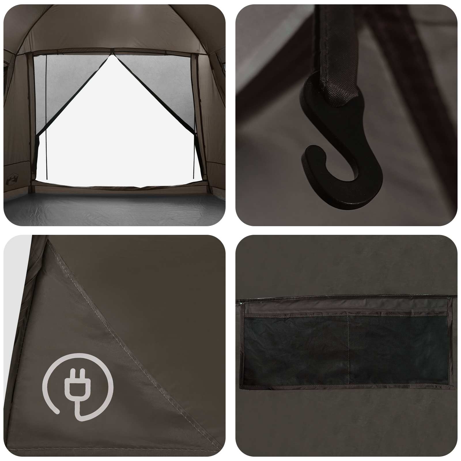 vidaXL Cabin Tent with Roof Brown grey 8-Person Polyester and Steel