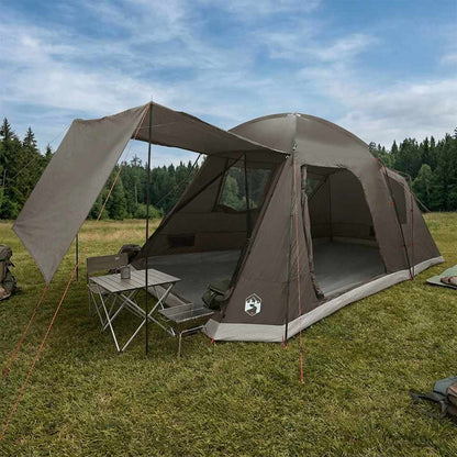 vidaXL Cabin Tent with Roof Brown grey 8-Person Polyester and Steel